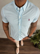 Social Ralph Lauren Manga Curta Micro Xadrez Claro