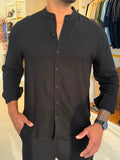 Camisa de Linho Gola Padre Manga Longa