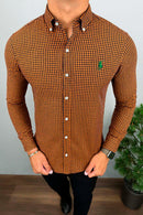 Social Ralph Lauren Manga Longa Micro Xadrez Escuro