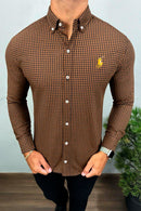 Social Ralph Lauren Manga Longa Micro Xadrez Escuro