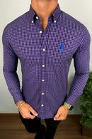 Social Ralph Lauren Manga Longa Micro Xadrez Escuro