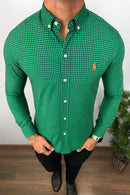 Social Ralph Lauren Manga Longa Micro Xadrez Escuro