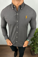 Social Ralph Lauren Manga Longa Micro Xadrez Escuro