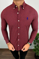 Social Ralph Lauren Manga Longa Micro Xadrez Escuro