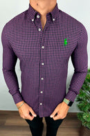 Social Ralph Lauren Manga Longa Micro Xadrez Escuro